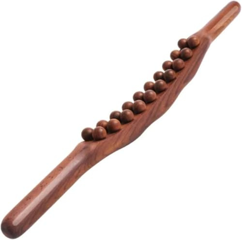 Gua Sha Bâton en Bois avec 20 Perles pour Drainage Lymphatique, Muscle Relaxation, Outil de Massage pour Nuque, Dos, Abdomen, Jambes, Bras et Cuisse