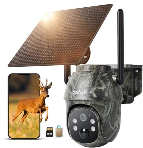 BOIFUN Live View 4G LTE wildkamera mit handyübertragung app, wildkamera mit bewegungsmelder nachtsicht, Farbige Nachtsicht，IP65 Wasserdicht, mit SIM Karte und 32G Speicherkarte