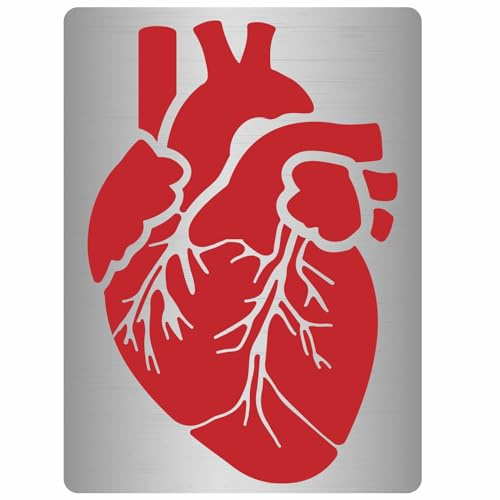 GORGECRAFT 7.5 x 5.5inch Heart Metal Stencil Human Body Internal Organs Stainless Steel Stencils Drawing Template Reusable for Painting Scrapbook Engraving Wood Burning Pyrography DIY Art Crafts
