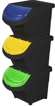 GIO'STYLE Set di 3 Pattumiere Eco Solution | 3x26 LT | Adatte a Raccolta Differenziata | Componibile e Modulare