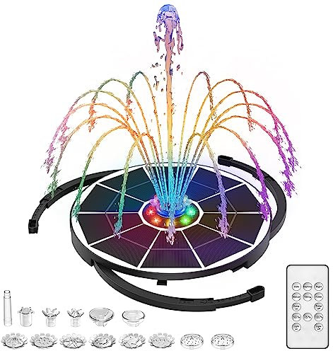 AISITIN Fontaine solaire à LED 5,5 W pour extérieur, avec télécommande, LED colorée, avec batterie de 3000 mAh, 8 styles de fontaine, pompe à eau pour jardin, bain d'oiseaux, étang