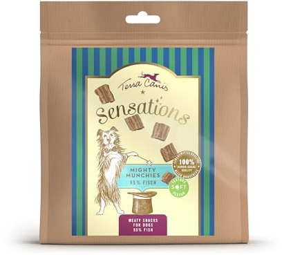 Terra Canis Sensations – Mighty Munchies 90 g I mjuk konsistens och särskilt smakrik I Premium Snack för hundar i 100 % livsmedelskvalitet Alla råvaror I spannmålsfri och glutenfri (fisk)