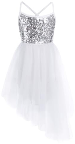 Loodgao Enfants Filles sans Manches Brillant Paillettes Ballet Danse Robe Tulle Jupe Collant Latin Jazz Costume Ivoire 5-6 Ans