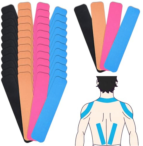 vaolmlop Bande De Kinésiologie Precut,48 Bandes,5cm*25cm,Hypoallergénique, Imperméable Et Respirante, Bande De Sport Physio-Élastique Pour Soulager La Douleur Pour Les Muscles(Coloré)