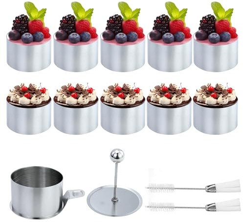 CARANNACLTD Aros Emplatar, 10 Pieza Aros Reposteria, Anillo para Cocinar Pastel con Cubierta, Acero Inoxidable Mousse Anillo Redonda Adecuado para Cocina Fiesta Cumpleaños Tienda Postres