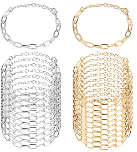 20PCS Chain Bracelets Kit, Alloy Link with Lobster Clasps, Paperclip Chains Bracelets, Jewelry Making Chains for Women, DIY Bracelet Crafts Supplies (Gold and Silver)