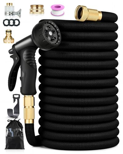 Manguera Flexible de Jardín 30m Negra, Tubo de Agua Extensible Profesional de Larga Distancia, Manguera Mágica Antienredos para Patio, Alta Presión