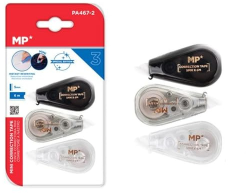 MP 3 stycken korrigeringsrullar, mus, 6 m x 5 mm korrigeringsmus, exakt, omedelbart skrivbart korrigeringsband för kontor, hemmakontor eller skola, kompakt