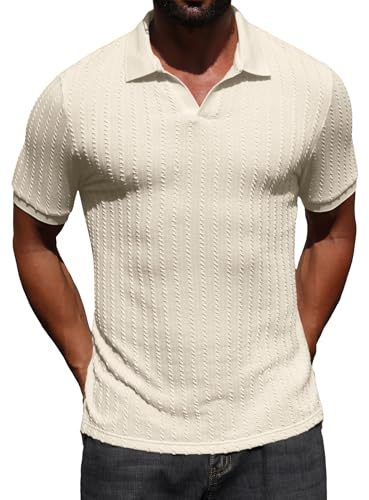 QIXING Men's Textured Polo Shirt Short Sleeve Knit Golf Polo Summer Casual Muscle Fit Breathable Old Money Shirt for Men
