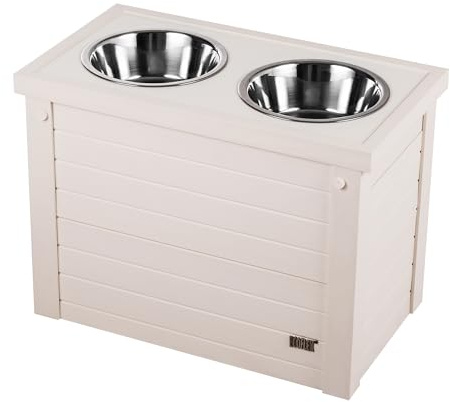 New Age Pet ECOFLEX Piedmont Raised Dog Diner with Food Storage, Elevated Feeding Station for Large Dogs, 2 Stainless Steel Bowls (32 oz ea), Holds 15–20 lbs of Food, 3 Colors, 10-Year Warranty