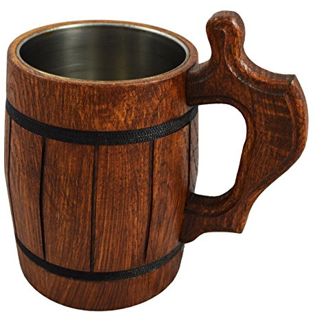 TAZZA DI BIRRA IN LEGNO DI QUERCIA, BOCCALE CON COPERCHIO, MOLTO SOLIDO, FESTA DI PAPÀ, NATALE, REGALO, 0.5L /M2