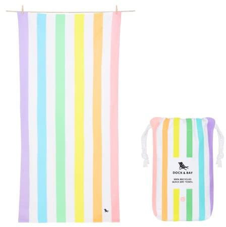 Dock & Bay Strandhandtuch - Schnell trocknende Mikrofaser, ohne Sand - Kompakt, Leicht - 100% recycelt - Inklusive Beutel - Summer - Unicorn Waves, Large (160x90cm, 63x35)