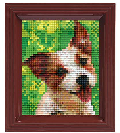 Pixel P31320 Scatola regalo per cani a mosaico, immagine pixel con cornice, sistema a innesto facile da usare, senza stirare o incollare, pietre in bioplastica