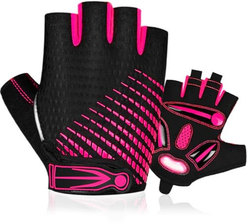 BTNEEU Guantes Ciclismo Medio Dedo Guantes Bicicleta Montaña Guantes Verano Guantes MTB Gel Antideslizante Transpirable Guantes Cortos Ciclismo Carretera para Hombre y Mujer (Rosa, S)