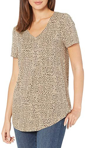 Amazon Essentials Túnica Holgada de Manga Corta y Cuello en Pico (Disponible en Tallas Grandes) Mujer, Rosa Magenta Claro Estampado de Leopardo, XL