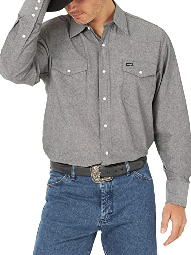 Wrangler, Camicia da Lavoro da Uomo, Taglio Cowboy, a Maniche Lunghe, Stile Western, Tinta Unita, Notte Senza Luna, S