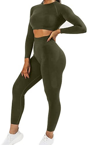 JN JANPRINT Damen Traingsanzug Sport Sets Sportanzüge Jogginganzug Langarm Sport Top und hohe Taille Hosen 2 Stücke Bekleidungssets Yoga Outfit Sportswear Gym Leggings Set(Immergrün,S)
