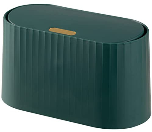 Operitacx Kompakter Tischmülleimer Mit Deckel Drucktyp Abfallbehälter Für Schlafzimmer Schreibtisch Küche Und Mehr Stilvoller Tragbarer Mülleimer Elegantem