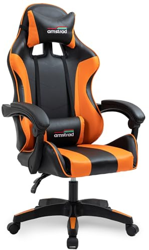 Amstrad AMS-800-ORANGE Fauteuil/Chaise de Bureau Gamer Coloris Noir & Orange - Coussin Lombaire & appuie tête