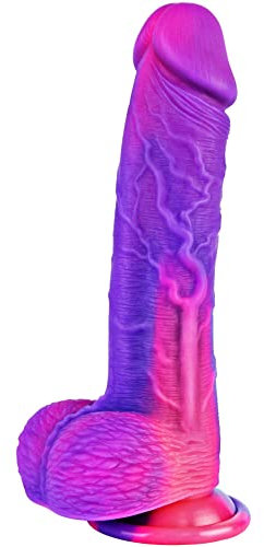 Umania 22cm silikon dildo, realistischer didloschwanz mit starker Saugnapfbecher für Händespiele, großer Schwanz mit gebogenem Schaft und Bälle für den falschen Penis-dildo mit saugnapf von Frauen