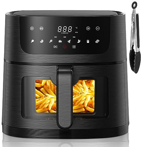 AOSFGE Friggitrice ad Aria Calda 8L, 1800W, Friggitrice Senza Olio con Finestra Visibile, Air Fryer XXL per 6-10 persone, Friggitrice ad Aria con 8 Modalità Preimpostate, LED Touch Screen, Timer