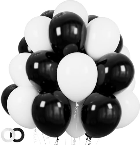 100pcs Black and White Balloons 12 Inch Thickened Latex Balloons for Birthday Wedding Party Decorations