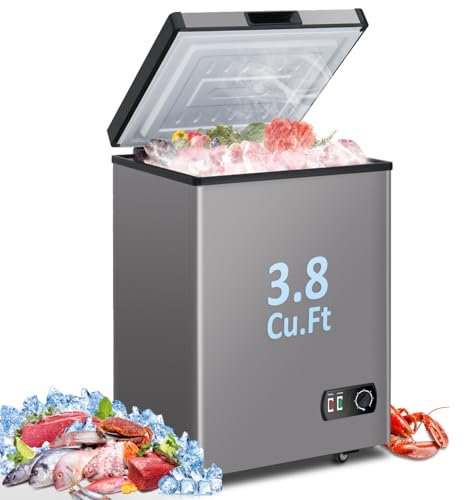 LifePlus Chest Freezer 4.2 Cubic Feet with Removable Storage Basket, Deep Freezer 7 Adjustable Temperature, Energy Saving, Super Quiet for Garage, Office, Kitchen, or Apartment