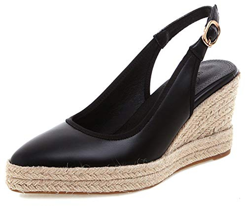 Gicoiz Slingback Espadrille Femmes Pointu Plateforme Escarpin Lovely Polka Dot Eté Compensées Confort Chaussures de Mariée Noir Taille 39 EU-40Cn