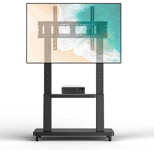 JXMTSPW Mobile TV Stand on Wheels Large Screen TV Mobile Bracket for 32-100 inch Plasma/LCD/LED TVs Universal Portable TV Cart Height Adjustable with Shelf, Trolley up to 80kg Max VESA 900x600mm