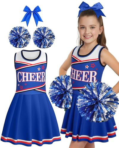 JenPen Cheerleader Costume Set Cheerleading Outfit Cheer Uniform Dress Cosplay for Halloween Party Gifts 3-9 Years(5-7 Years,Blue)