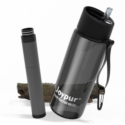 joypur Trinkflasche mit Filter Outdoor Survival 650 ml Wasserflasche mit Filter Outdoor Wasserfilter Trinkwasser Flasche mit 5 Schichten von Filtermaterialien für Sport Camping Wandern usw. (Schwarz)