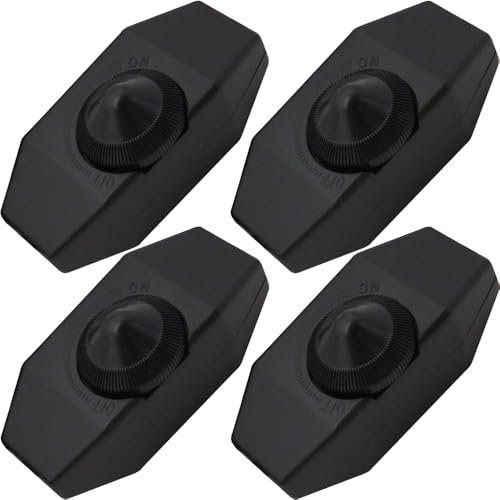 Xiatiaosann LED Strip Lights Dimmer Switch, Rotary Switch for 1-60 Watt Continuously Dimmable/Dimmable 220V LED Lamps (4 Pack, Black)