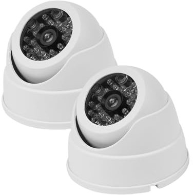 Laroal Lot de 2 caméras de sécurité de Simulation en Forme de dôme, caméra de Surveillance de Simulation Blanche avec lumière LED Clignotante, caméra de Surveillance intérieure (Blanc)