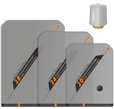 Vacbird Sac de Rangement Sous Vide avec Pompe à Vide Sans Fil, 10 Pièces (4 * 40x54cm, 4 * 47x64cm, 2 * 54x74cm), Sac Sous Vide Vetement Peu Encombrant – Idéaux pour Voyager et Organiser Vos Bagage