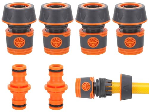 Hejo 6 Pièces Embout Tuyau Arrosage, Kit de Raccord Tuyau D'arrosage pour Rallonge de Tuyau 13 mm (3/4), Tuyau de Jardin avec Connecteur, pour début et Fin de Tuyau, Necessaire Darrosage
