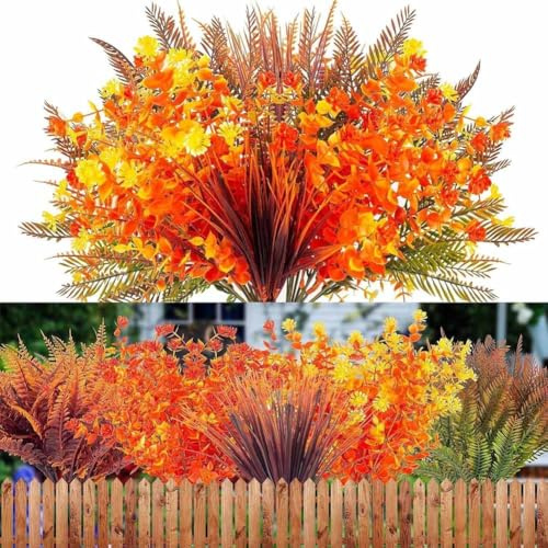 Journdream - 20 bouquet di fiori artificiali autunnali, piante artificiali per esterni, resistenti ai raggi UV, per giardino, portico, fioriera
