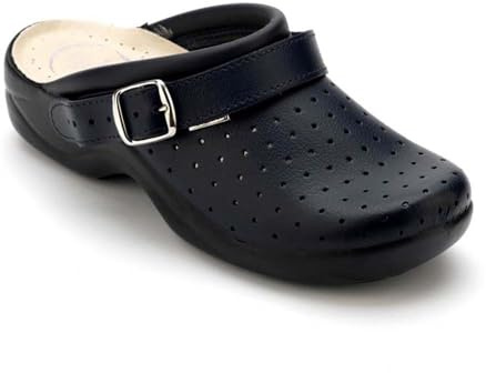 Saniflex 642-10 Médico Certificado Sandalias Zuecos Mules Zapatillas Zapatos de Cuero, Mujer, Azul, EU 38