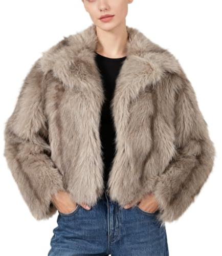 Amazhiyu Manteau en fausse fourrure pour femme avec poches, col montant pour l'hiver, manches longues, veste à devant ouvert, doublure peluche, cardigan chaud, kaki, L