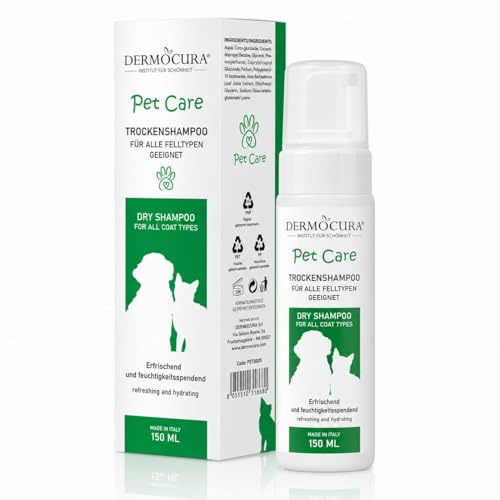 Dermocura Shampoo Secco per Cani e Gatti Nutriente e Igienizzante per Pelo Lungo e corto - Shampoo per Cani Senza Risciacquo | Profumazione Duratura con Azione Anti-Irritazione Anti-prurito 150ml