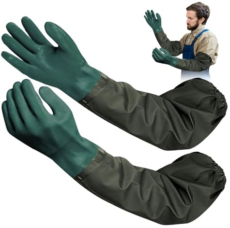 1 Par Guantes de Limpieza de Estanques,Reutilizables,70cm Impermeables Limpieza Guantes Trabajo,para Acuario, Estanque, Guantes para Hombre y Mujer,Posee una Excelente Resistencia Química (Verde)