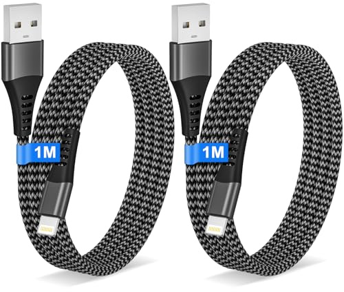 Cable iPhone Carga Rápida 1M 2Pack, MFi Certificado Cable Lightning USB cable cargador iPhone Nylon Trenzado cable Lightning Carga Rápida para Apple iphone 14 13 12 11 Pro Max XS XR 8 7 6 Plus SE,iPad