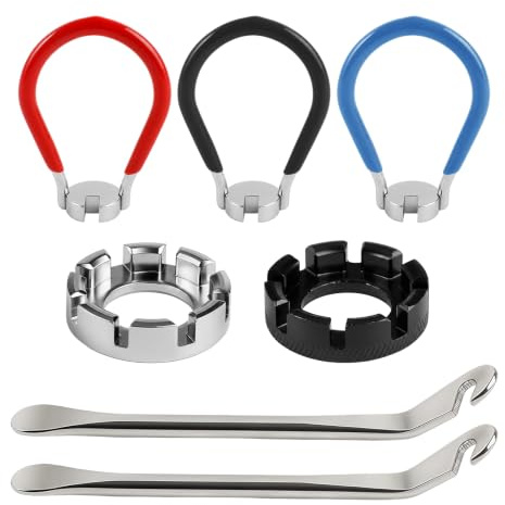 Set de 7 Clés à Rayons Vélo, Acier, Tendeurs de Rayons pour 10-15 Jauges | Leviers de Pneu, Design Ergonomique, Pour Réparations de Vélo, Centrage de Roues, Vtt, Vélo de Route, Pliable, Outil Durable