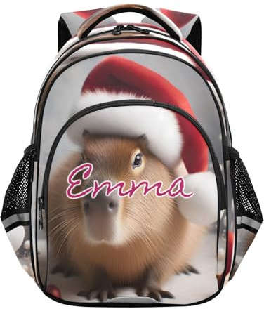 RPLIFE Mochila escolar para niños y niñas, diseño de Capybara con sombrero de Navidad, Sombrero de Navidad de Capibara festivo, 17 Inch, Mochilas Tradicionales