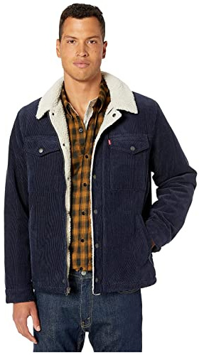 Levi's Men's Corduroy Sherpa Lined Trucker Jacket, Navy, Large