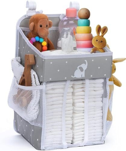 Cradle Star organizador de pañales colgante - Organizador colgante de cambiador - Organizador cuna para artículos esenciales del bebé - Guarda pañales - múltiples bolsillos - 43 x 23 x 23 cm - Gris