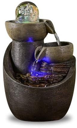Zen'Light - Zimmerbrunnen Malla Wasserfall Krug Wasserwand Naturstein-Effekt mit farbigem LED-Licht - Zen Innendekoration, Elegant und entspannend - Tischbrunnen - H 28 cm