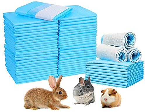 Amakunft Rabbit Pee Pads, Pet Toilet/ Potty Training Pads, Super Absorbent Guinea Pig Disposable Diaper for Hedgehog, Hamster, Chinchilla, Cat, Reptile and Other Small Animal (100pcs-18 x13, Blue)