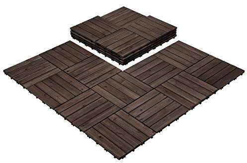 Yaheetech Piastrelle Esterno 30x30 cm Legno Pavimento Giardino ad Incastro 2,43 m² 27 Pezzi per Balcone Terrazza Patio Tagliabile Nero
