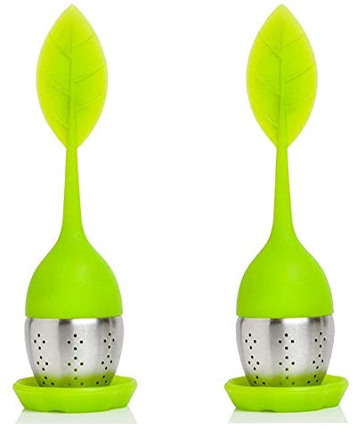 Infuseur De Thé, 2 Pièces Infuseur à Thé En Silicone, Feuilles De Thé Infuseur, Passoire a Thé, avec Poignées En Silicone, Design De Feuille Moderne, Pour Filtrer Le Thé (Vert)