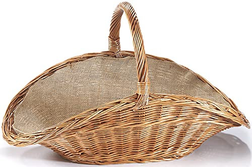 Kobolo Kaminholzkorb Holzkorb für Kaminholz - gekochte Weide - Leinenstoff - oval